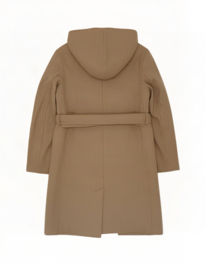 Sobretudo feminino Zara com capuz UK 10 pequeno poliéster bege