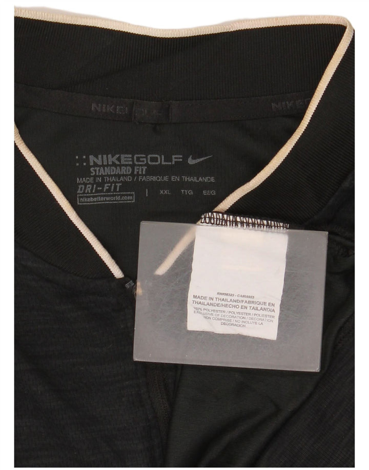 Nike Mens Dri Fit Zip Neck Pullover Treino Top 2XL Preto Salpicado