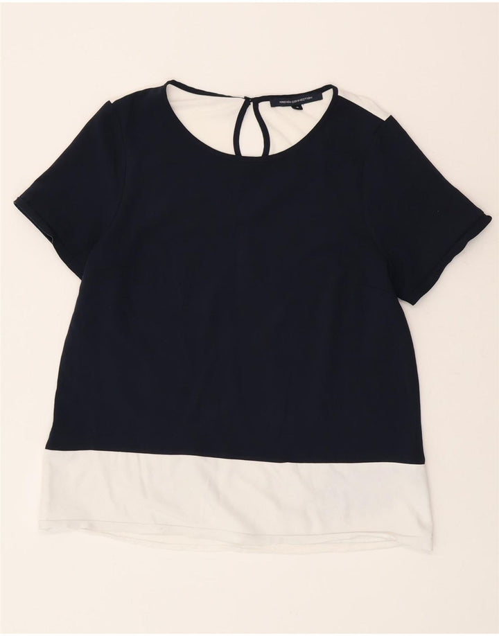 Camiseta feminina French Connection Top UK 14 médio azul marinho colorblock