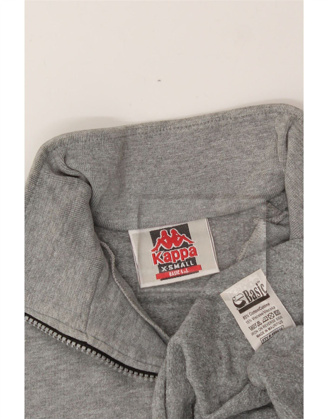 KAPPA Mens Graphic Zip Neck Sweatshirt Jumper XS Grey Colourblock Cotton Vintage Kappa and Second-Hand Kappa from Messina Hembry 