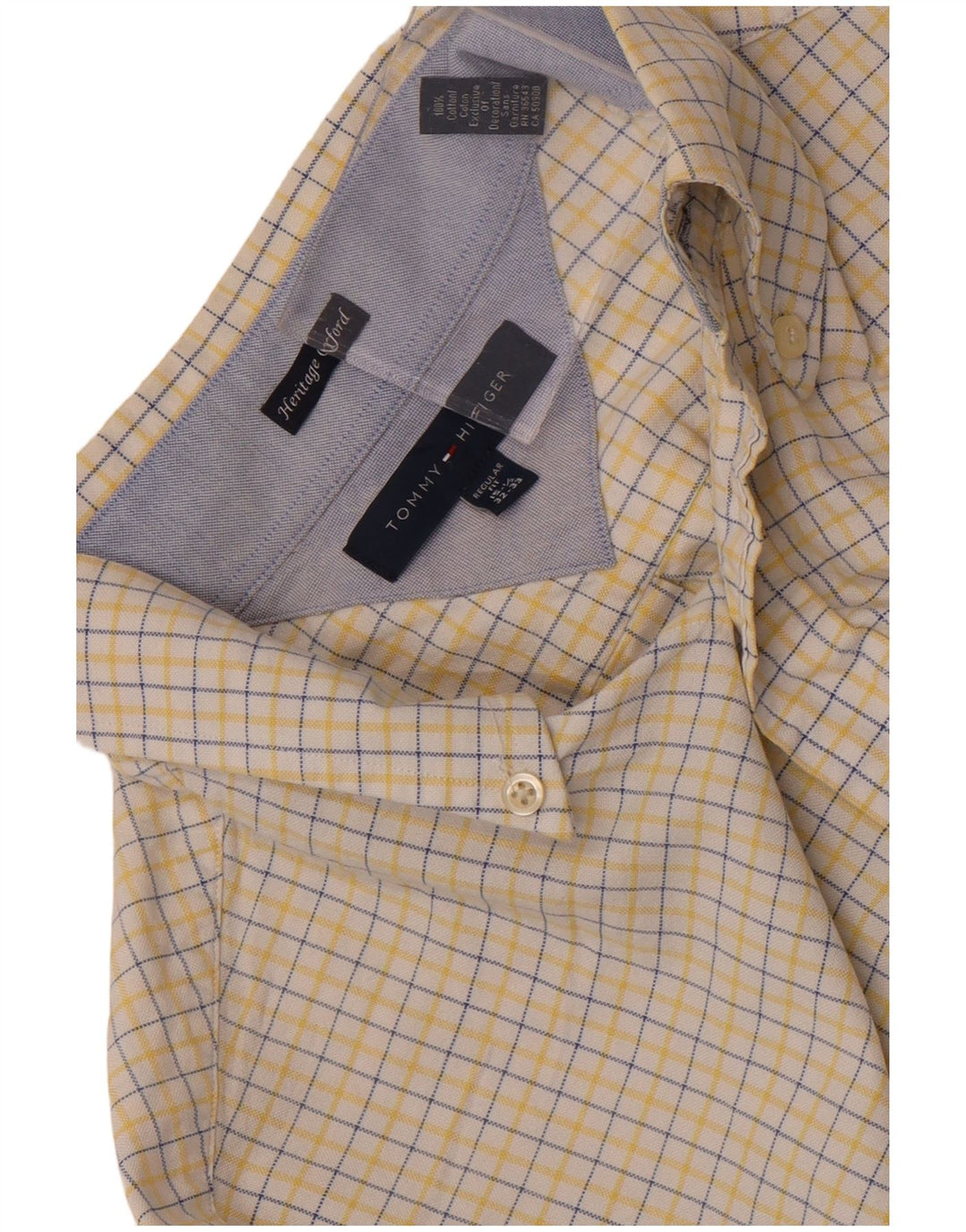 Camisa masculina Tommy Hilfiger Regular Fit tamanho 15 1/2 médio xadrez amarelo