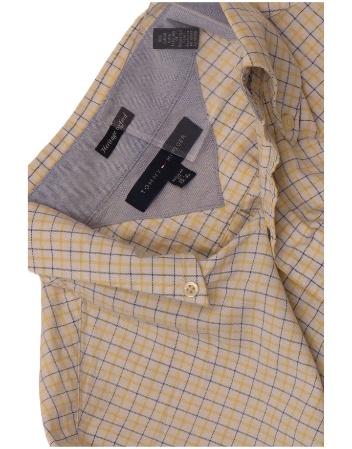 Camisa masculina Tommy Hilfiger Regular Fit tamanho 15 1/2 médio xadrez amarelo