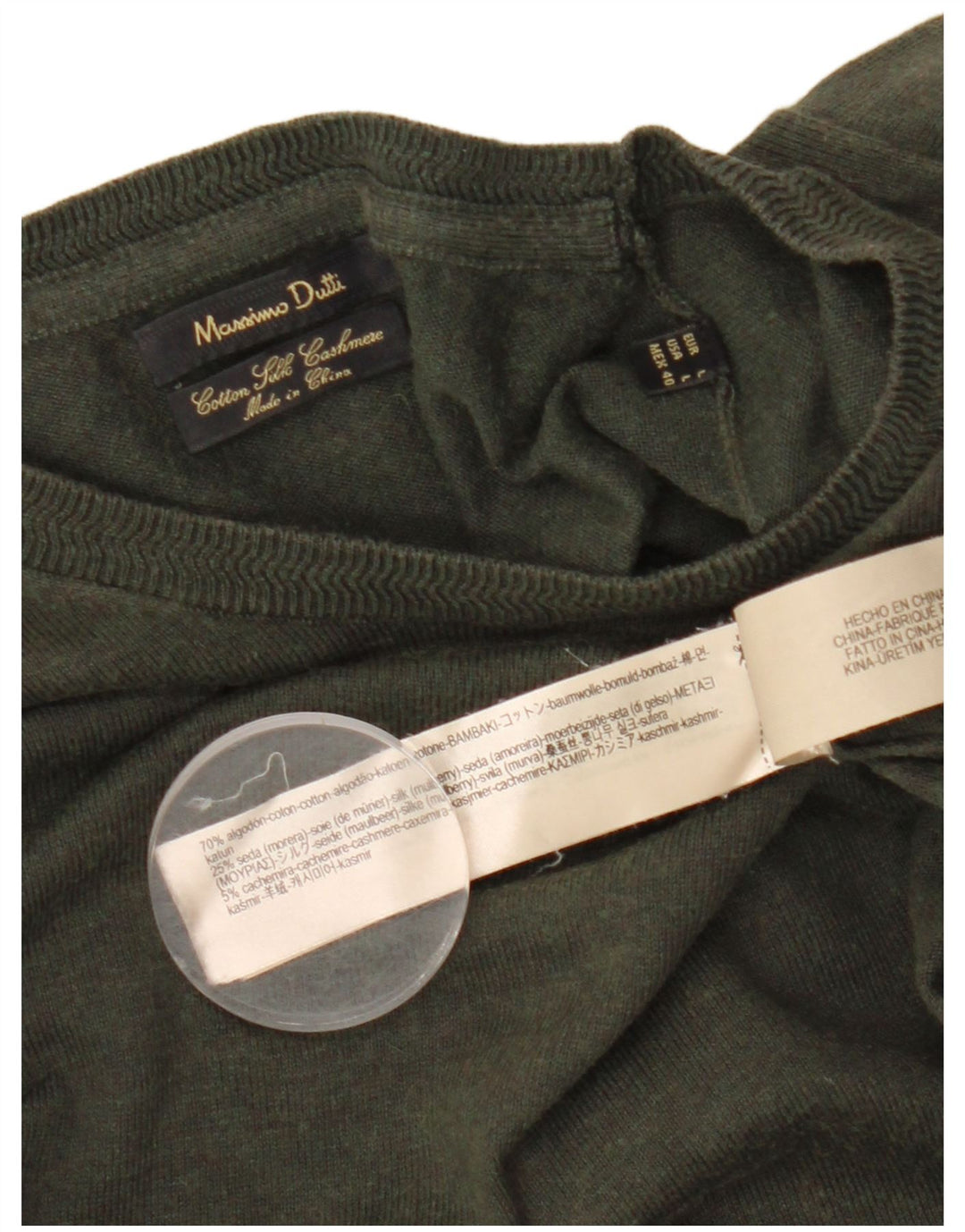 Suéter masculino MASSIMO DUTTI com gola redonda, grande algodão cáqui