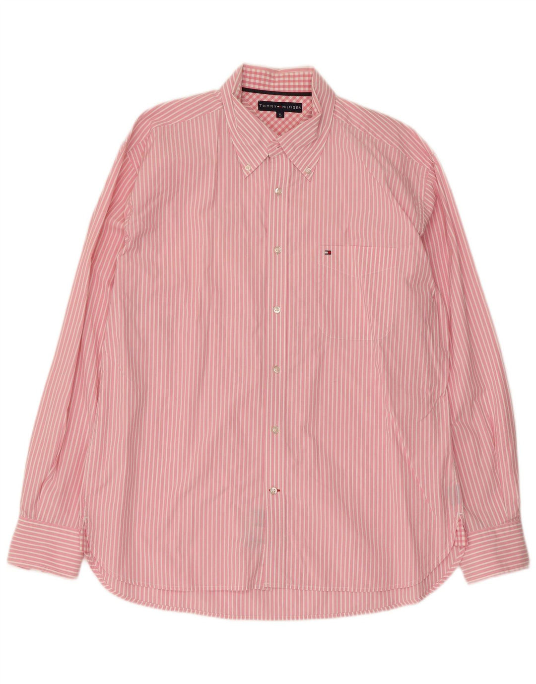 Camisa masculina Tommy Hilfiger XL listrada rosa algodão