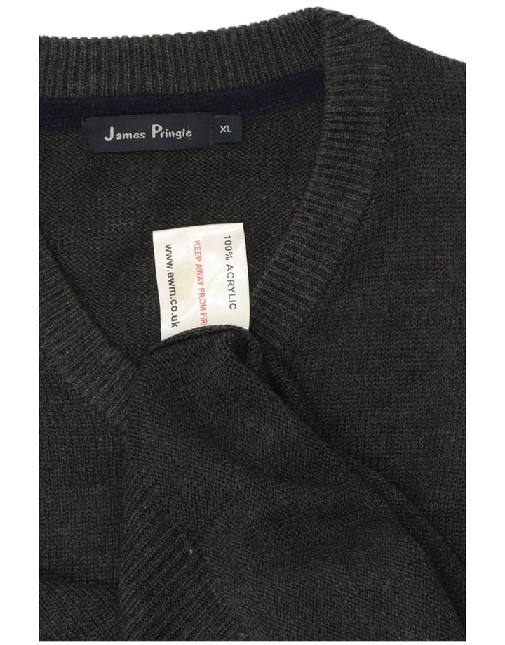 Suéter masculino James Pringle com decote em V XL cinza acrílico