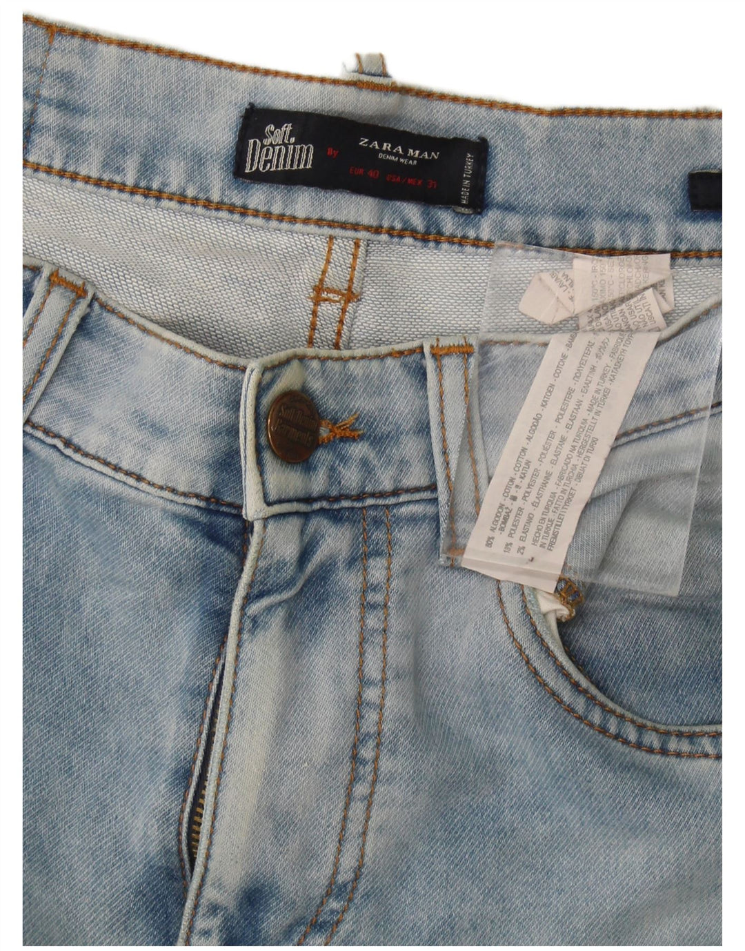 Zara Mens Slim Jeans EU 40 Médio W34 L34 Azul Algodão