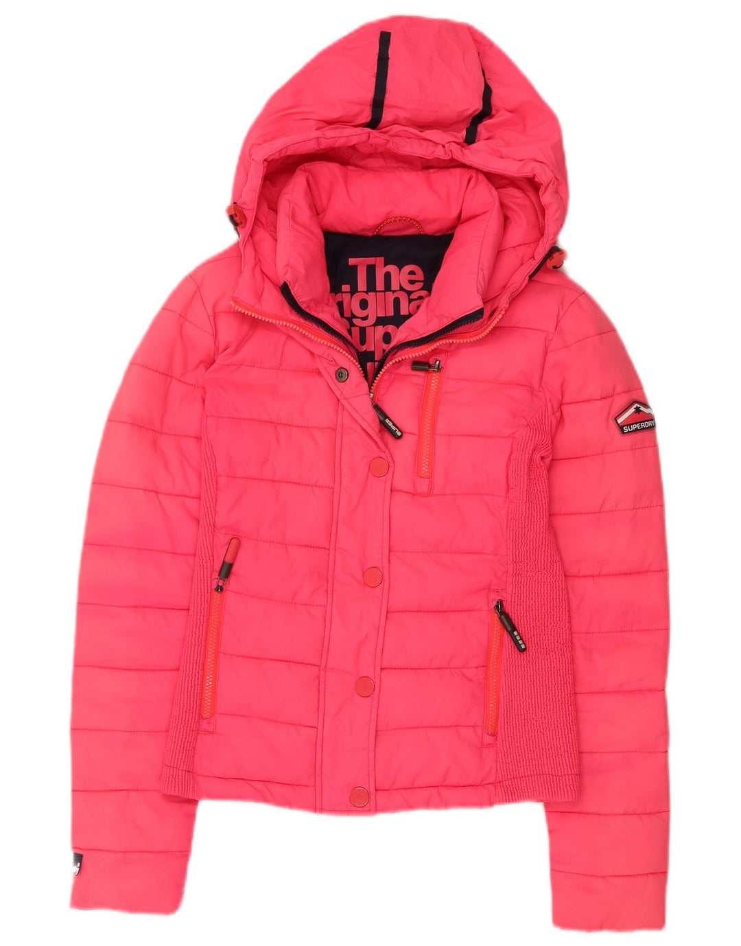 Jaqueta acolchoada com capuz feminina SUPERDRY UK 10 nylon rosa pequeno