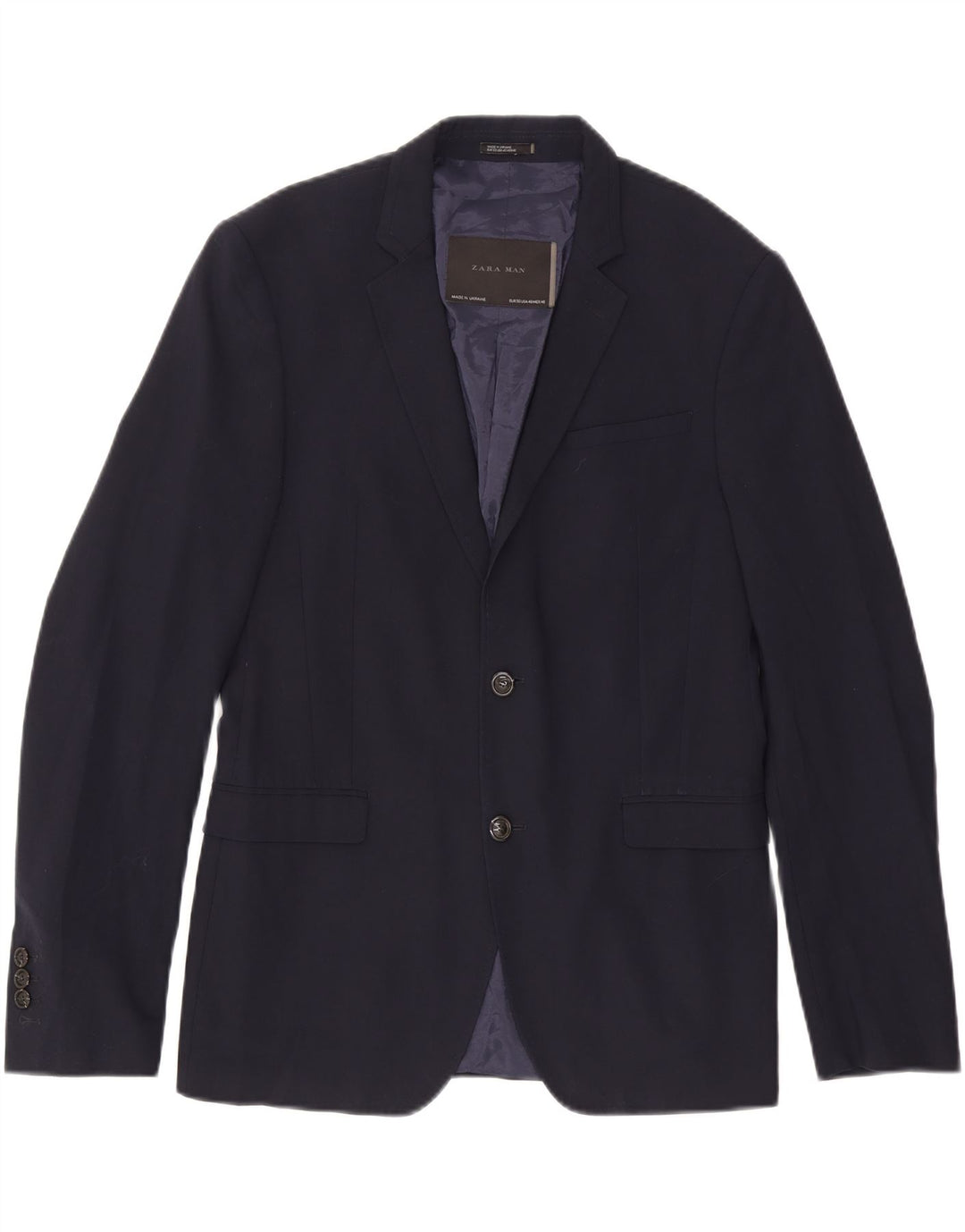 Jaqueta blazer masculina Zara com 2 botões EU 50 poliéster azul marinho médio