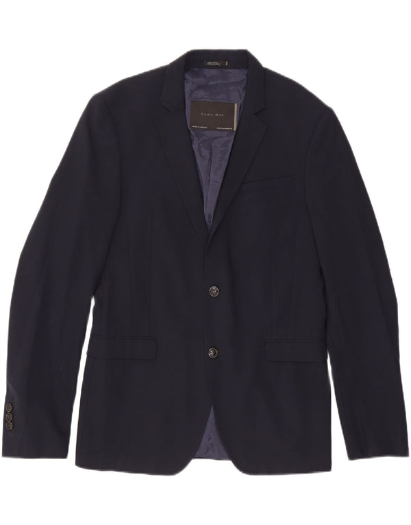 Jaqueta blazer masculina Zara com 2 botões EU 50 poliéster azul marinho médio