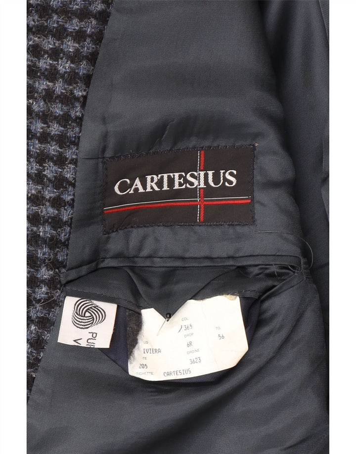 Jaqueta blazer masculina vintage com 2 botões IT 56 3XL azul houndstooth lã virgem