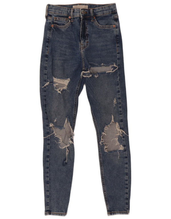 Topshop feminino Jamie Distressed jeans skinny W26 L26 algodão azul