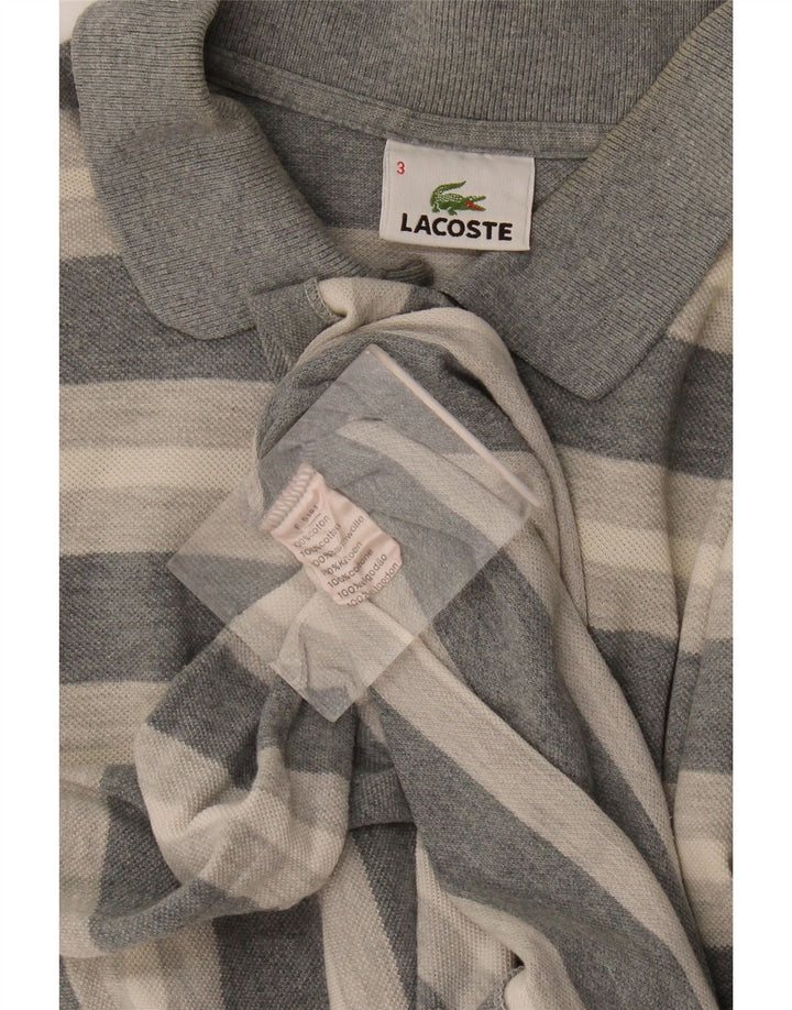 Camisa polo masculina Lacoste tamanho 3 pequeno algodão listrado cinza