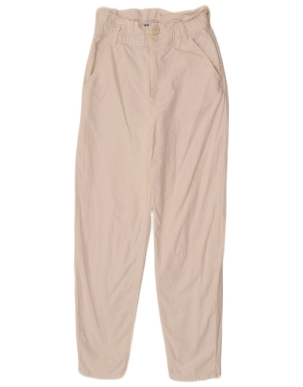 Calça jeans feminina cintura alta Zara XS W24 L28 algodão branco