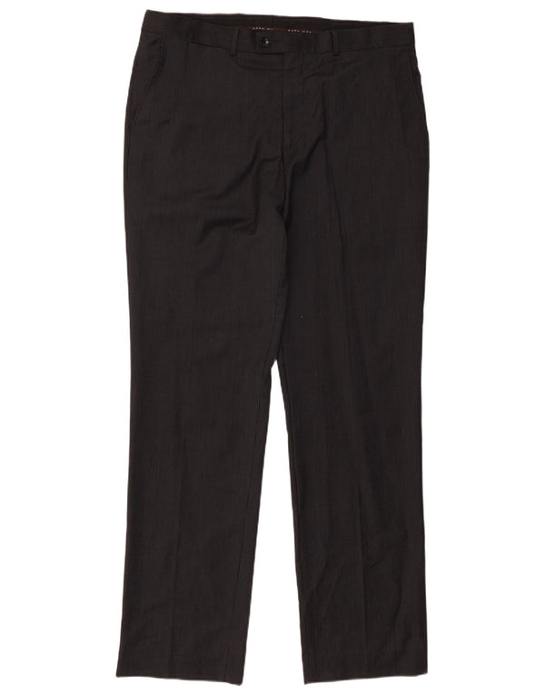 Zara Calça masculina reta de terno EU 46 XL W36 L32 preta listrada de lã