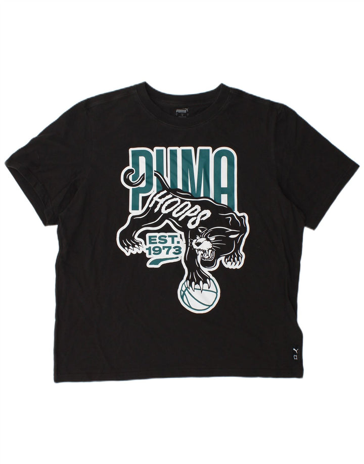 Camiseta masculina PUMA com estampa gráfica grande de algodão preto