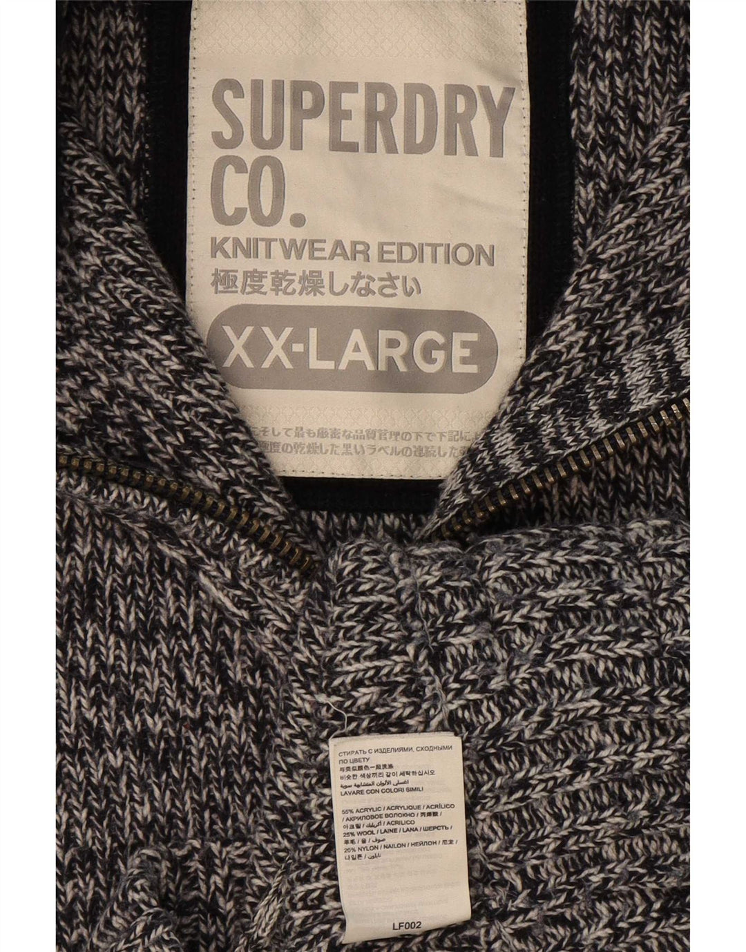 Suéter masculino Superdry com zíper e gola 2XL acrílico manchado cinza