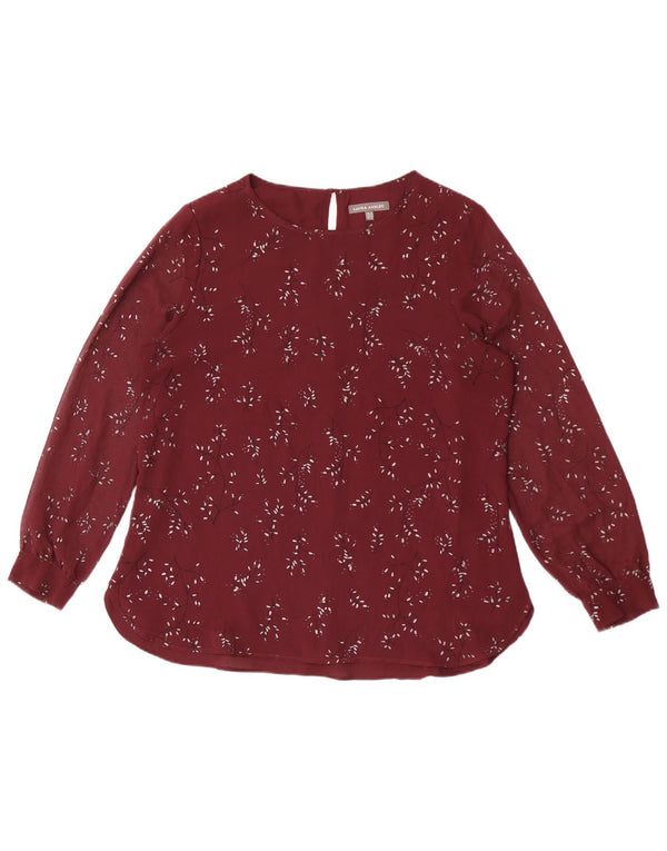 Blusa feminina Laura Ashley Reino Unido 16 grande poliéster floral cor de vinho