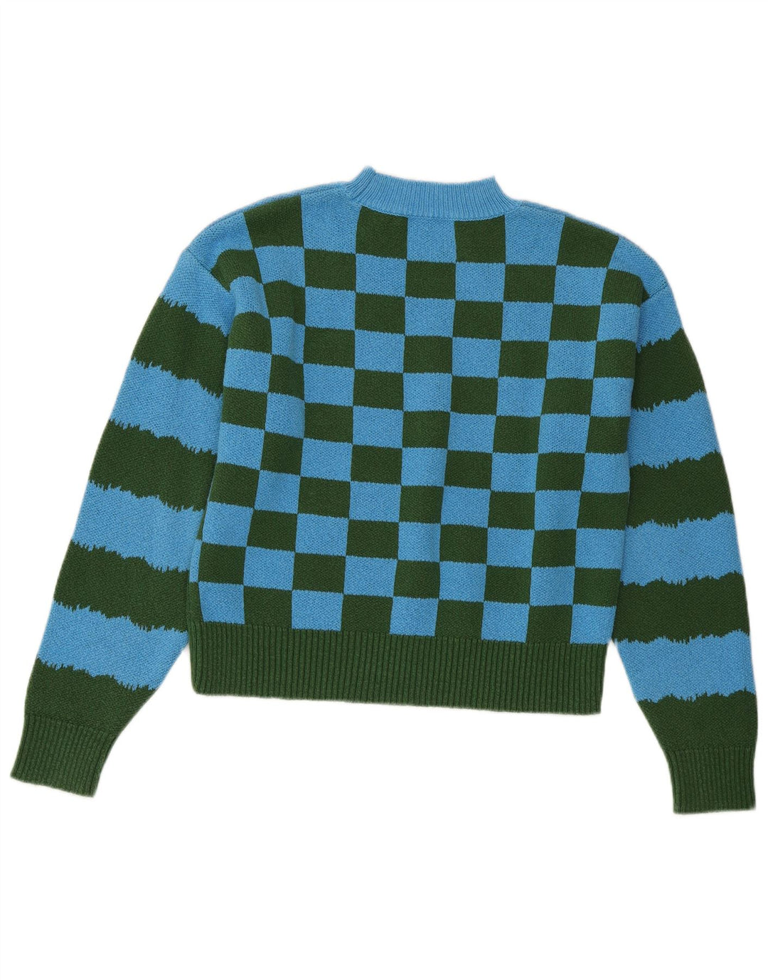 Suéter feminino ZARA com gola redonda e gola redonda, bloco colorido azul pequeno, Reino Unido 10