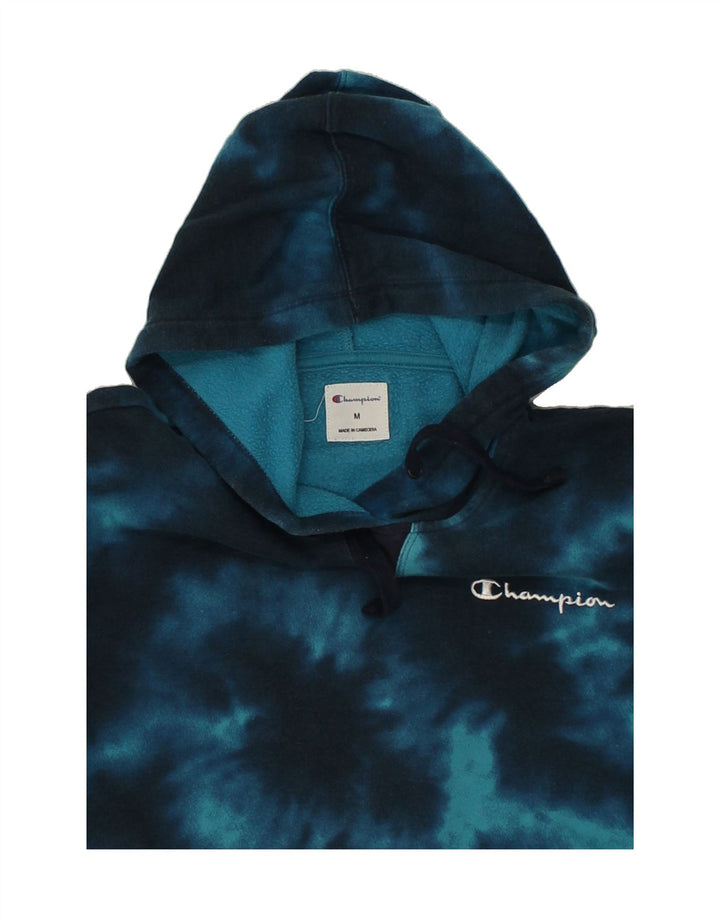 CHAMPION Womens Hoodie Jumper UK 14 Medium Blue Tie Dye Cotton | Vintage Champion | Thrift | Second-Hand Champion | Used Clothing | Messina Hembry 