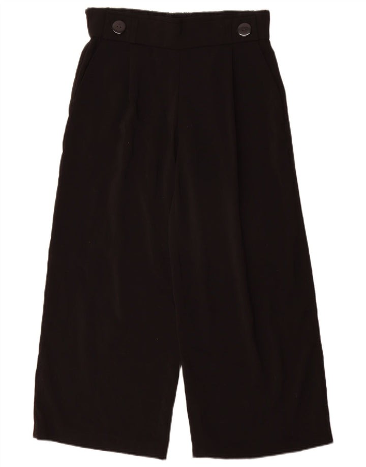 Calça feminina Zara com perna larga cortada pequena W26 L25 poliéster preto