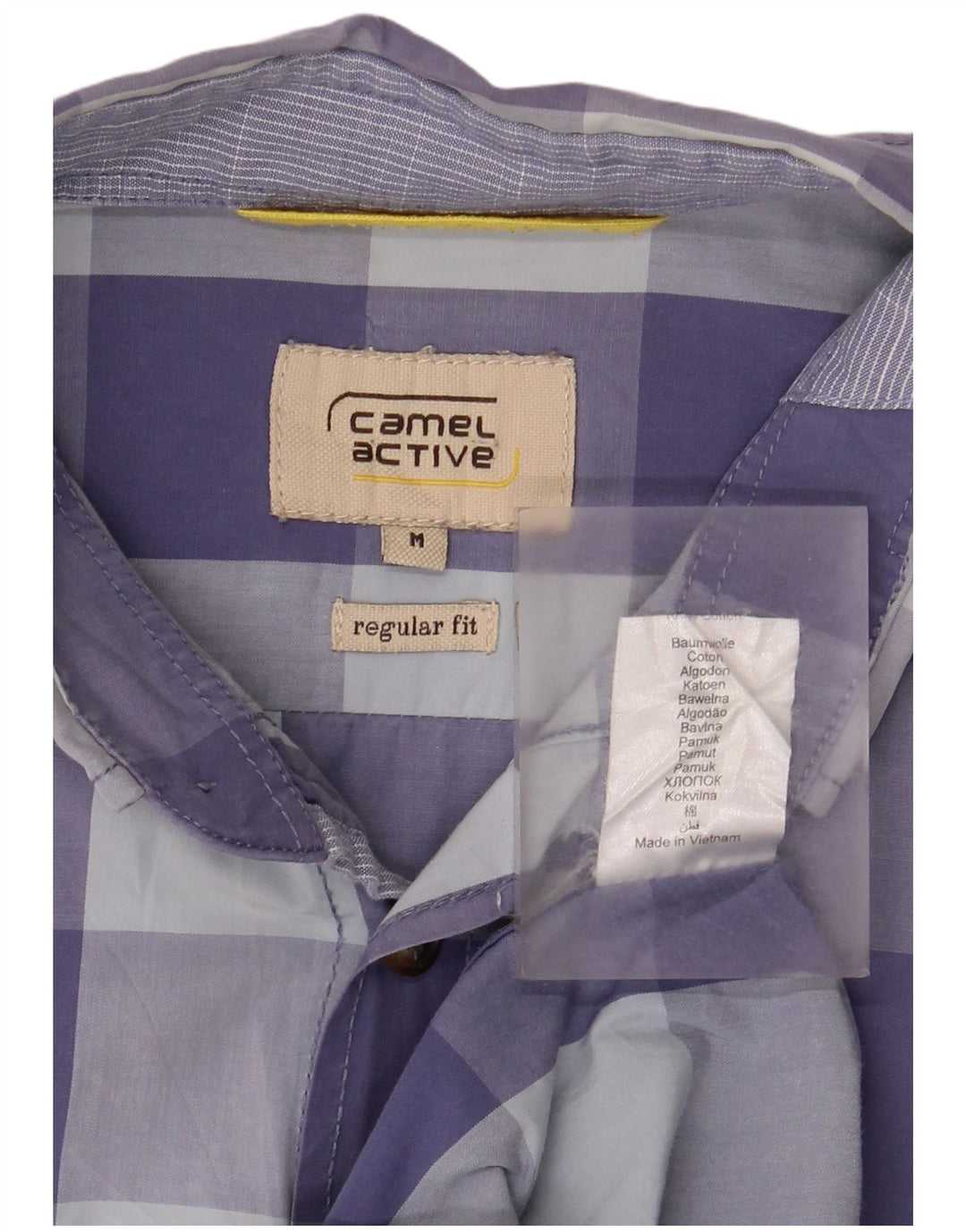 Camisa masculina Camel Active manga curta regular fit algodão guingão azul médio