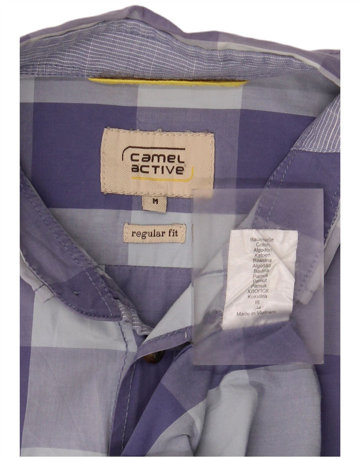 Camisa masculina Camel Active manga curta regular fit algodão guingão azul médio