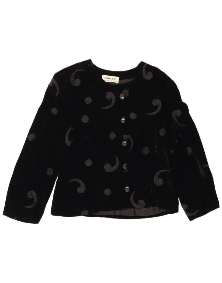 Jaqueta blazer feminina vintage de veludo com 5 botões Reino Unido 12 médio preto paisley