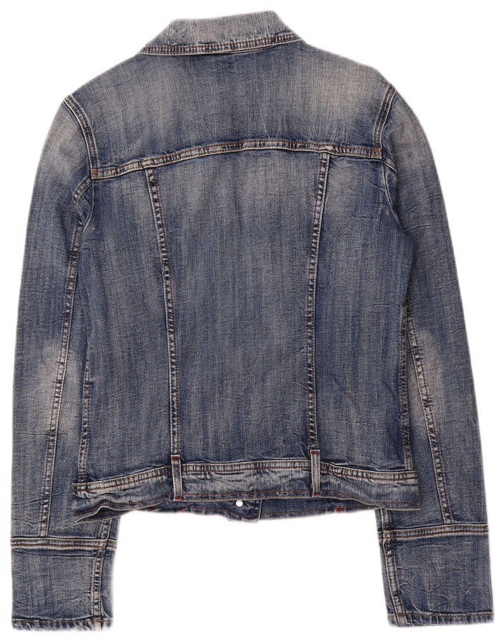 Jaqueta jeans feminina Benetton UK 14 grande algodão azul