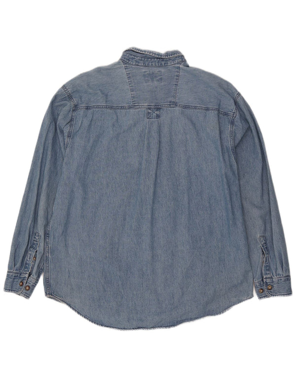 Wrangler Camisa jeans masculina grande algodão azul