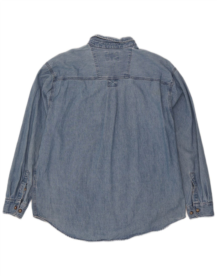 Wrangler Camisa jeans masculina grande algodão azul
