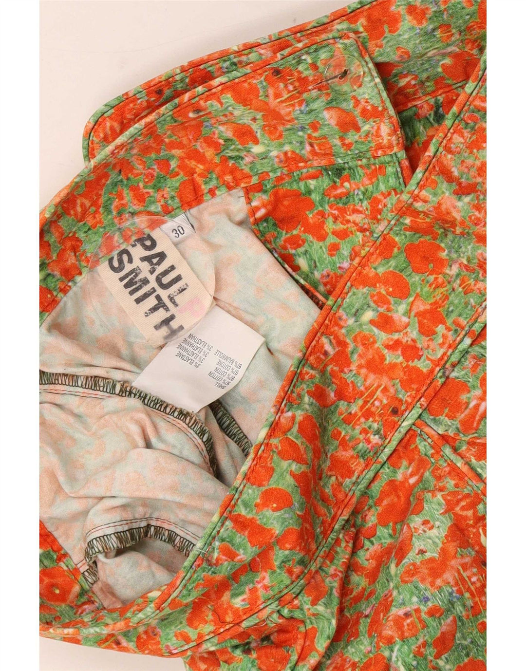 Saia feminina Paul Smith com padrão abstrato evasê médio W30 algodão laranja