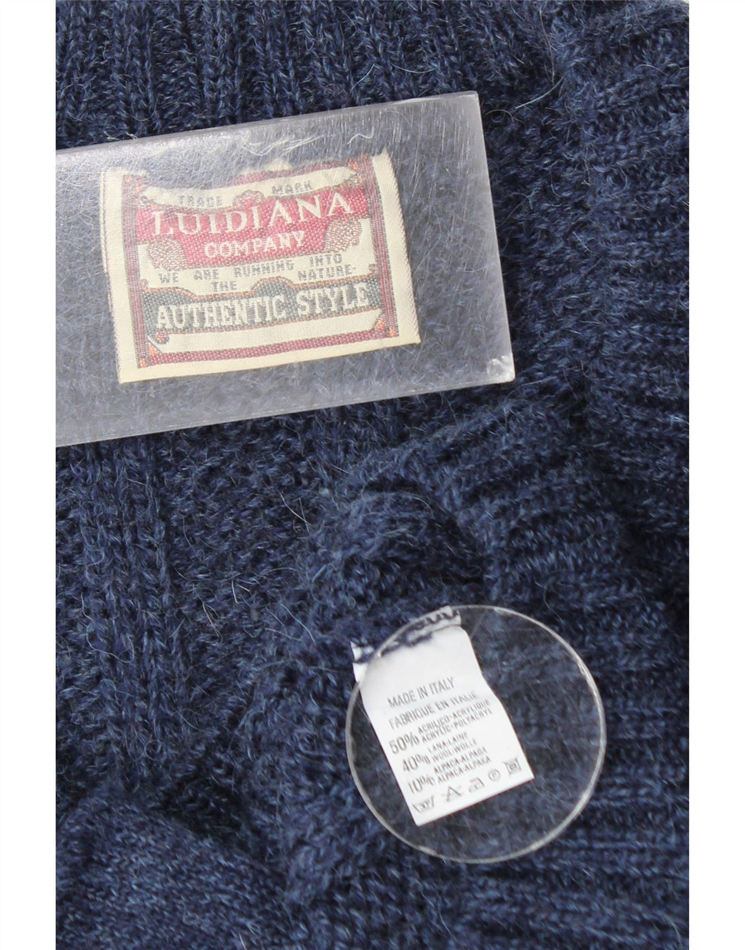 Suéter cardigã masculino vintage médio azul marinho acrílico