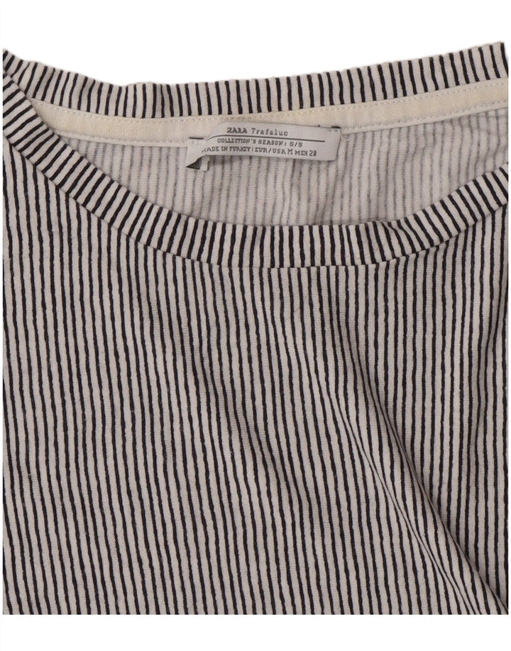Camiseta feminina Zara Trafaluc Top UK 14 cinza médio listrado