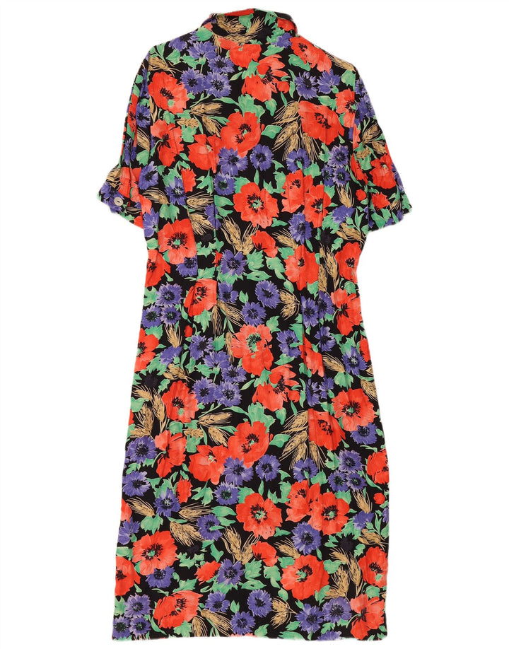 Vestido camisa feminino superior de manga curta UK 12 médio floral multicolorido