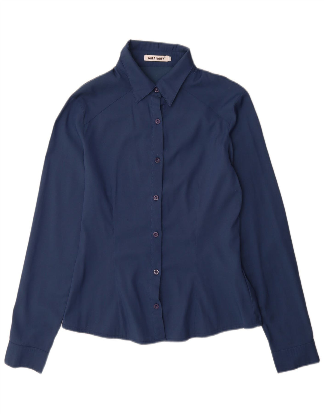Camisa feminina vintage UK 12 algodão azul marinho médio