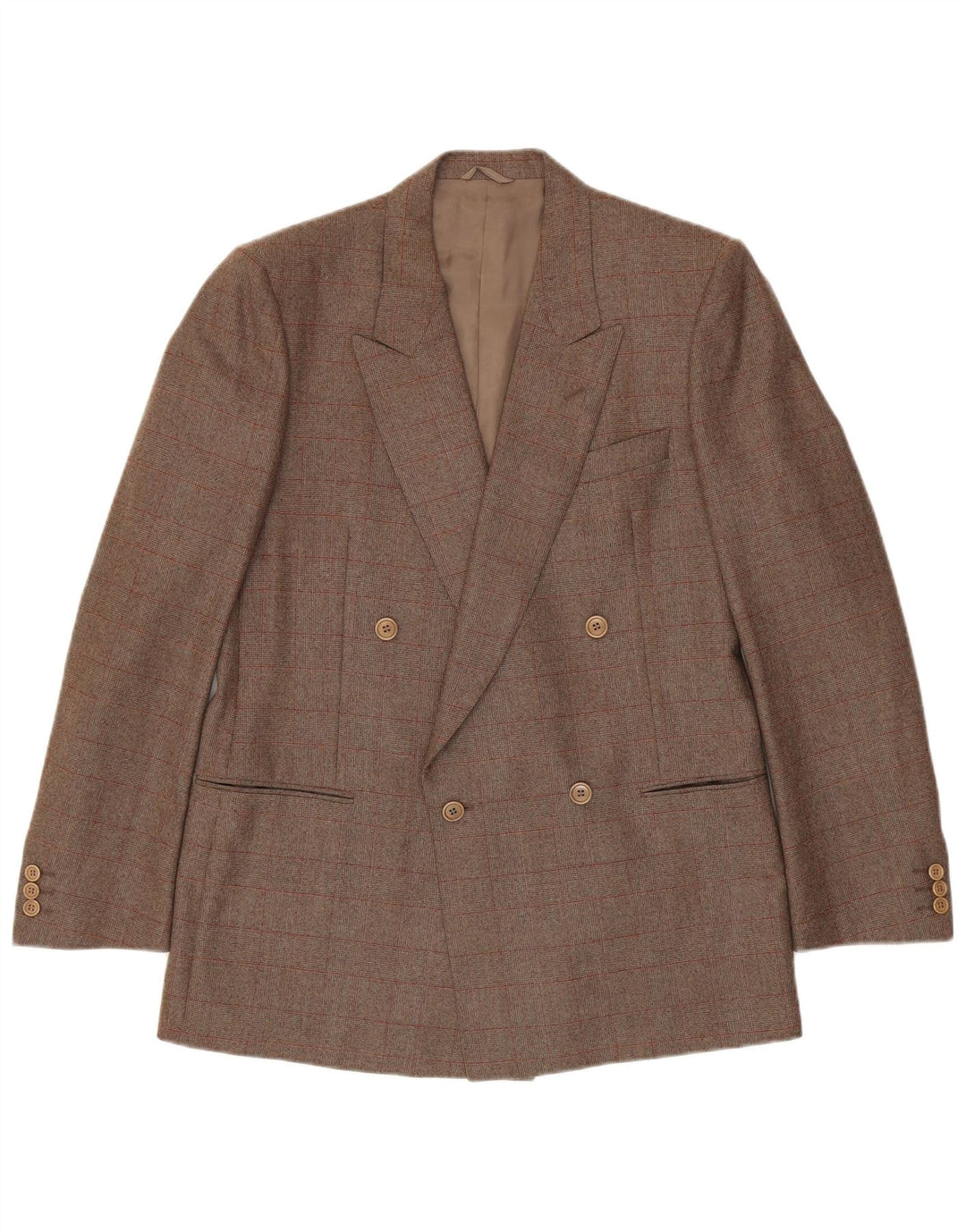Jaqueta blazer masculina Corneliani com peito duplo IT 50 grande xadrez marrom
