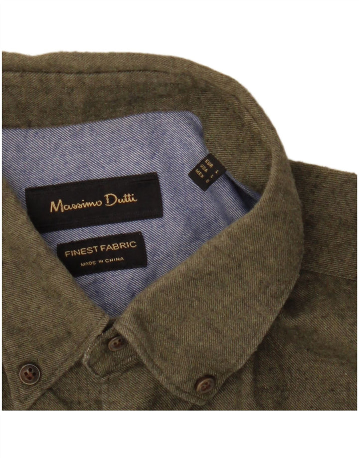 Camisa masculina de flanela Massimo Dutti grande cáqui salpicada