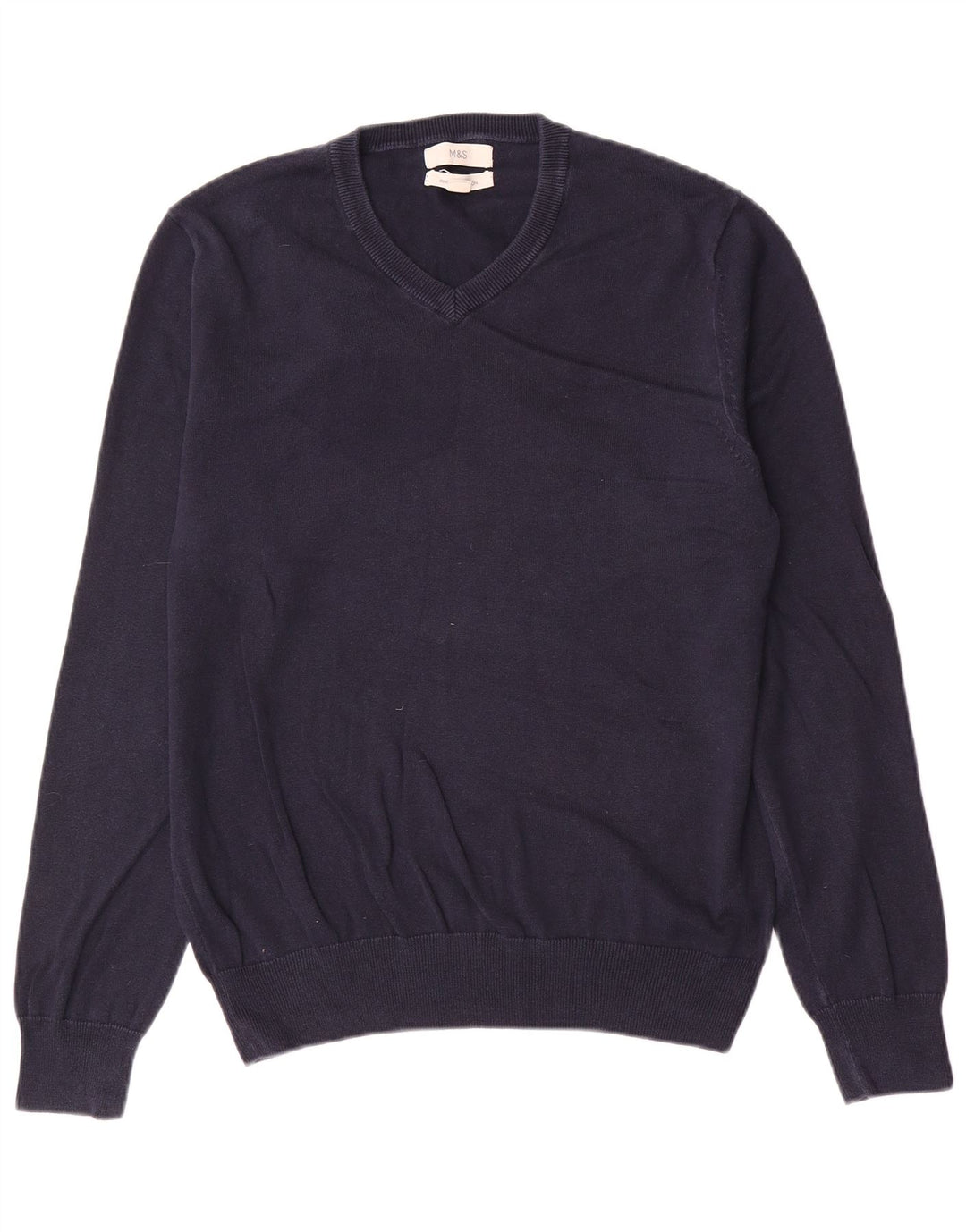 Suéter masculino Marks & Spencer com decote em V, algodão azul marinho médio