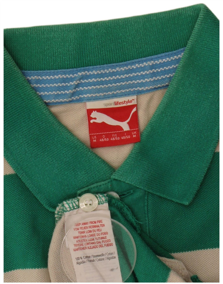 Camisa polo masculina Puma de algodão listrado verde médio