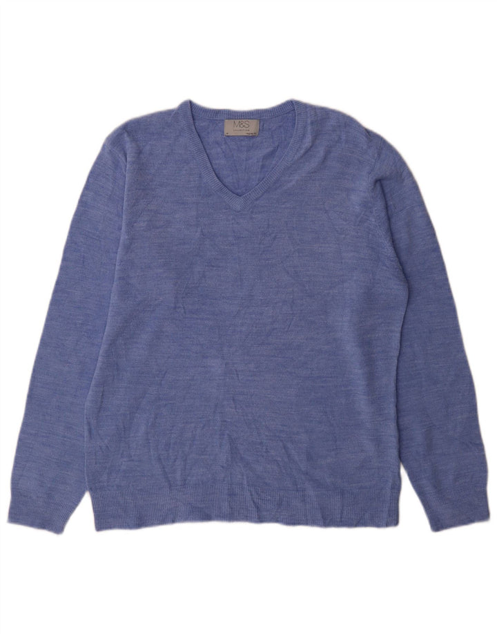 Suéter masculino Marks & Spencer com decote em V azul médio