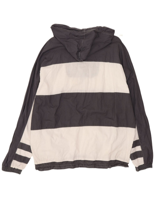 Jaqueta Anorak masculina vintage com capuz Reino Unido 40 grande algodão colorblock cinza