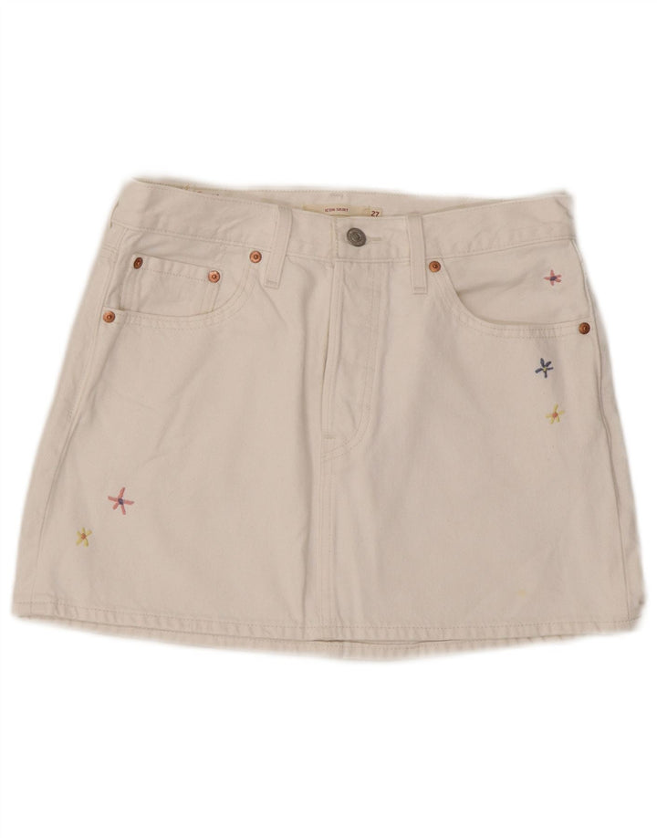 Saia jeans feminina Levi's W27 pequena algodão branco