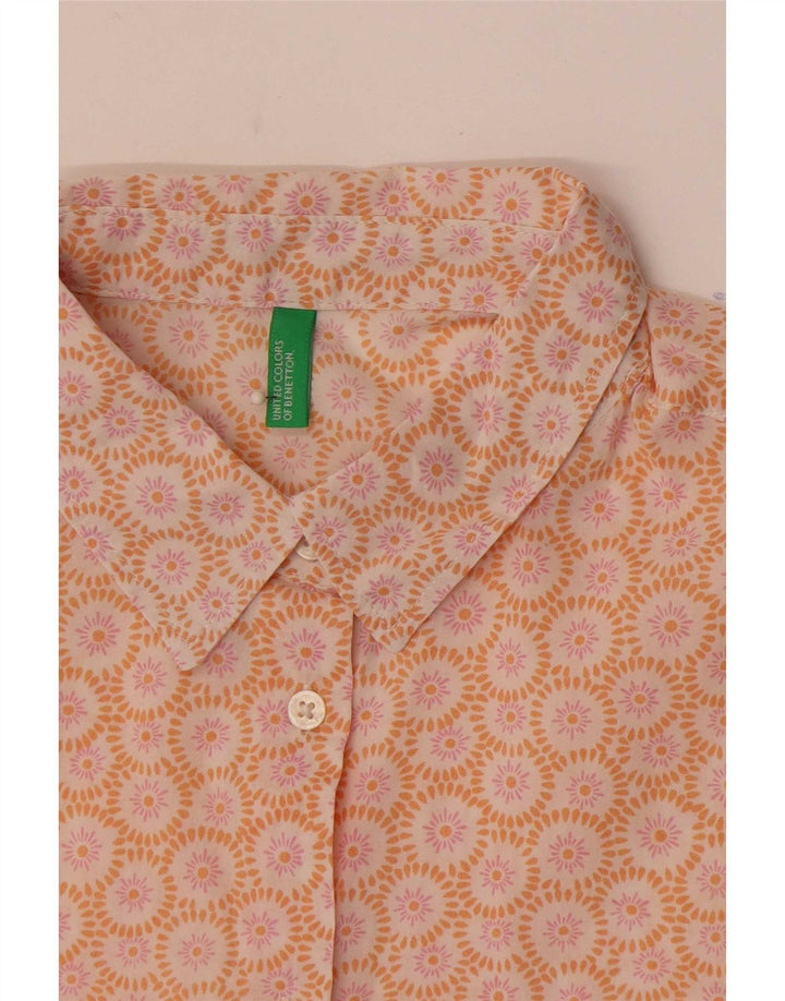 Camisa feminina Benetton UK 12 médio laranja floral