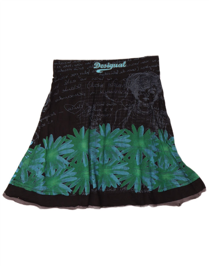Saia feminina Desigual A-Line grande W32 algodão floral preto