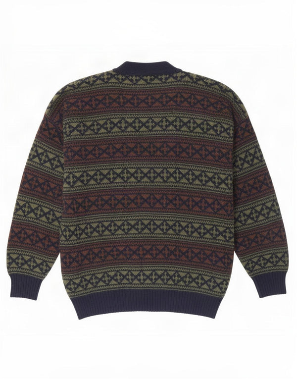 Suéter cardigã masculino vintage XL azul marinho lã Fair Isle