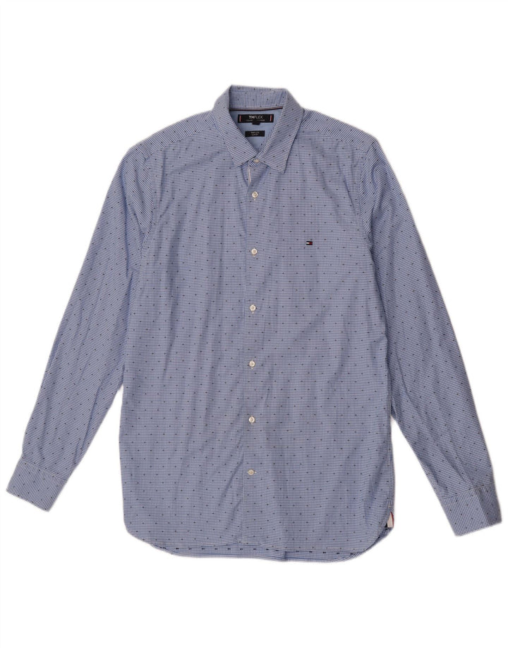 Camisa masculina Tommy Hilfiger Slim Fit médio azul houndstooth algodão