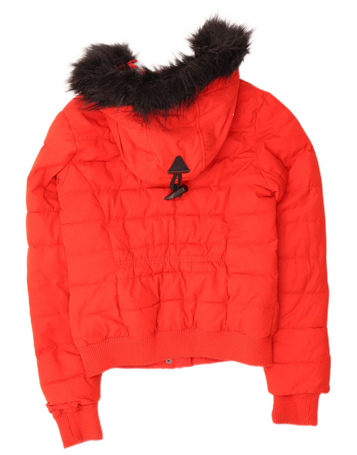 Jaqueta acolchoada com capuz feminina Superdry UK 10 poliéster vermelho pequeno