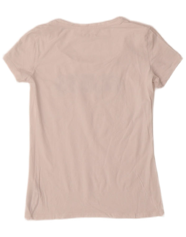 Camiseta feminina Guess com estampa gráfica UK 8 pequena algodão branco