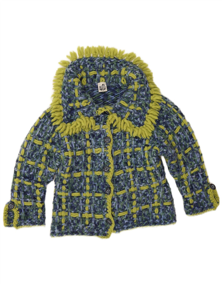 Suéter Cardigan Feminino Vintage Reino Unido 14 Grande Xadrez Azul
