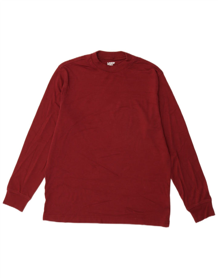 Lands End Mens Top Manga Longa Médio Algodão Borgonha